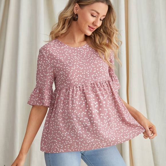 MATERNITY heart print babydoll ruffle top pink - Picture 5 of 5